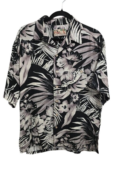 Tori Richard Other - Tori Richard Mens Hawaiian Shirt Black  Gray Floral Tropical Short Sleeve M READ